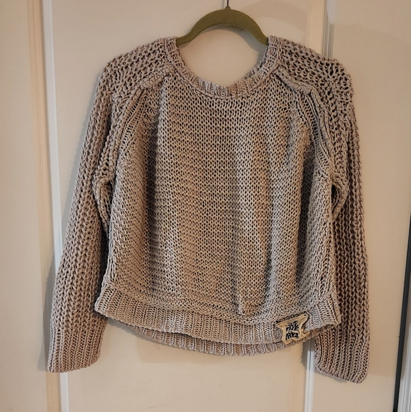 We The Free Textured Knit Linen Crew Sweater‎ in Light Gray Size Small - Picture 5 of 10